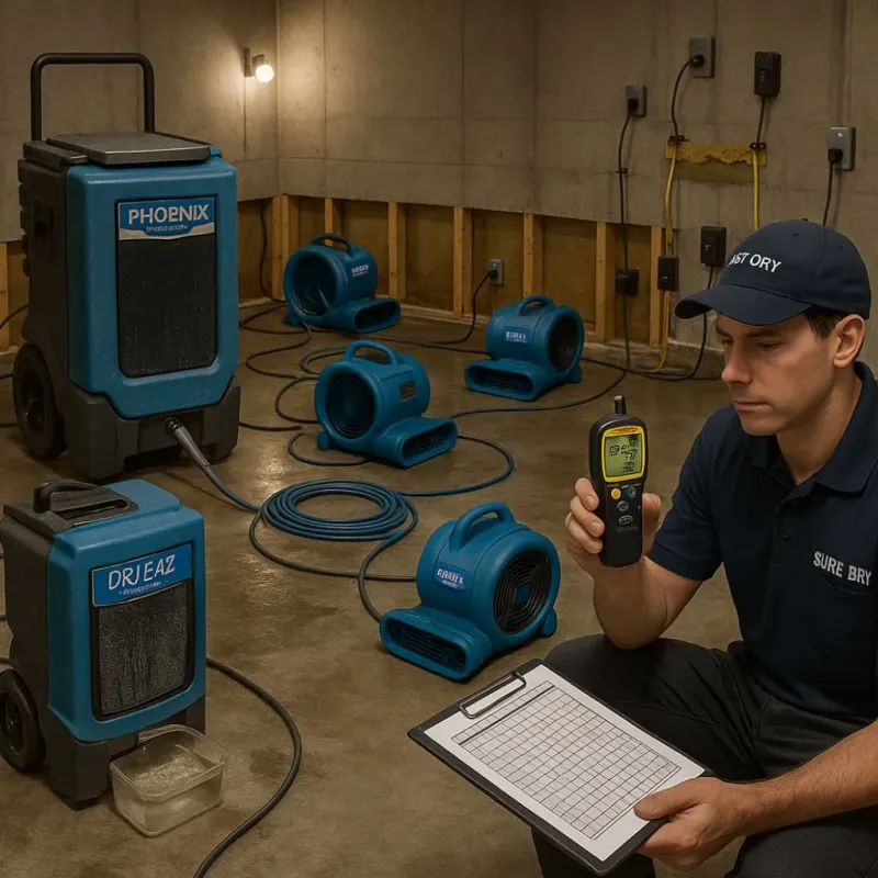 Structural Drying and Dehumidification process in Wareham Center, MA